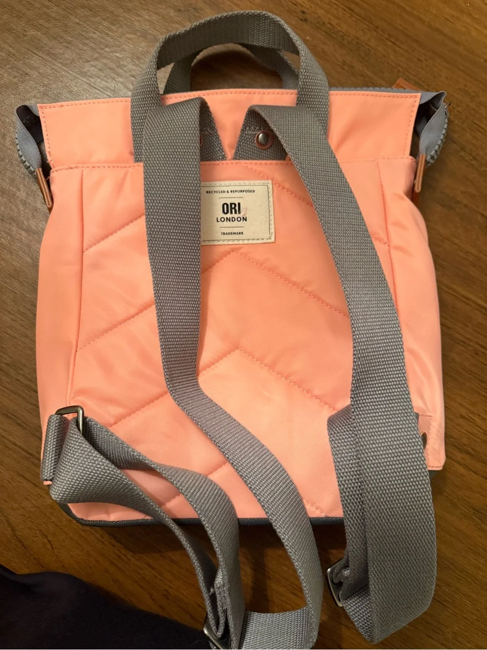 Ori London Pink Backpack Tote with Gray Straps